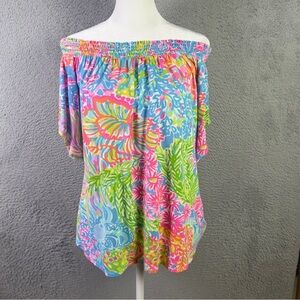 Lilly Pulitzer Off the Shoulder Top Womens XS Lovers Coral Stretch Colorful